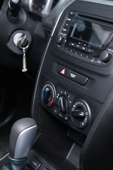 Dashboard with audio equipment in cabin of the modern new car