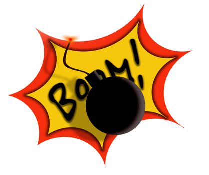 Black cartoon bomb isolated on white background.