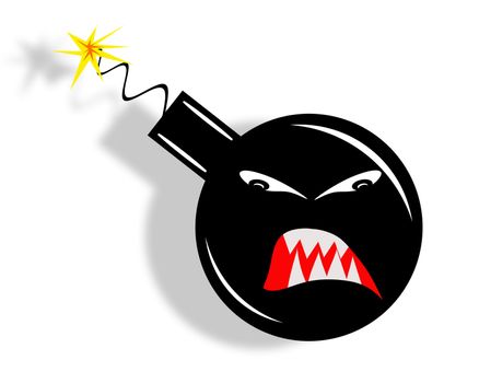 Black cartoon bomb isolated on white background.