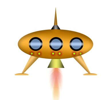 Cartoon UFO isolated on white background.