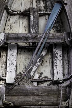 Old weathered row boat that has been weathered as a abstract background.