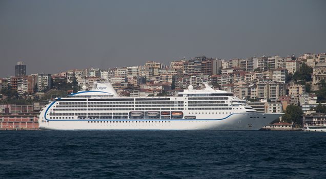 ISTANBUL, TURKEY - SEPTEMBER 05, 2015: Seven Seas Mariner Cruise Ship in Istanbul Port. Ship has 700 passenger capacity with 48,075 gross tonnage.