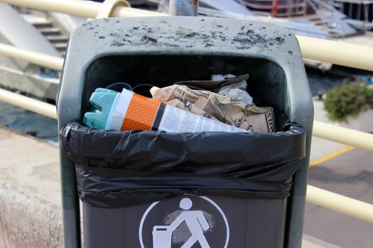 Public Trash is Full. Harbor of Monaco