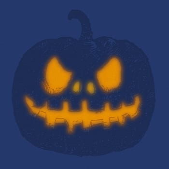 Bas relief of carving pumpkin on deep blue background , design for Halloween day