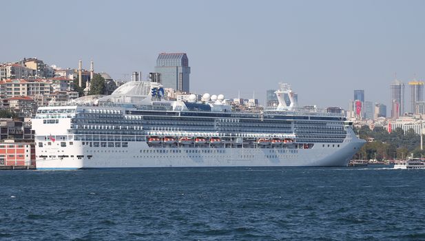 ISTANBUL, TURKEY - AUGUST 30, 2015: MS Island Princess Cruise Ship in Istanbul Port. Ship has 1,970 passenger capacity with 91,627 gross tonnage.