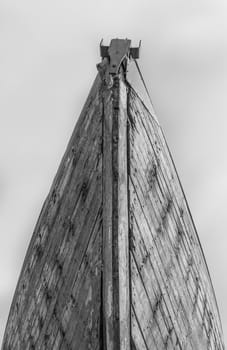 Old Wooden Boat Bow Close-up, Black and White 