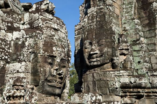 Faces of Bayon temple in Angkor Thom, Siemreap, Cambodia.