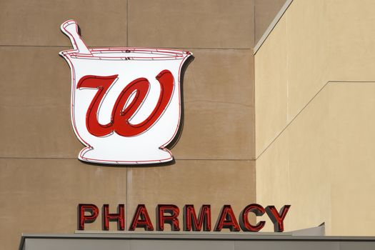 LOS ANGELES, CA/USA - December 6, 2015: Walgreens store exterior and logo. Walgreens is the largest drug retailing chain in the United States.