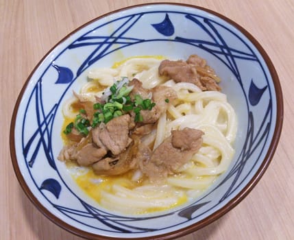 Pork udon with egg, Japanese cuisine