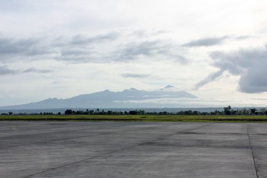 View runway with mountain and cloud background