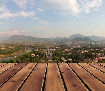 View ancient city and wood floor for background