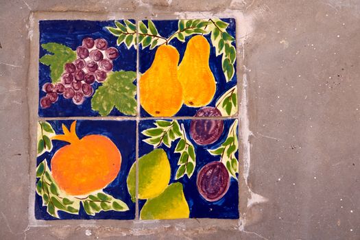 Creative hand pained ceramic tiles with a selection of fruit