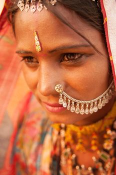 Portrait of traditional Indian Rajasthani woman, India