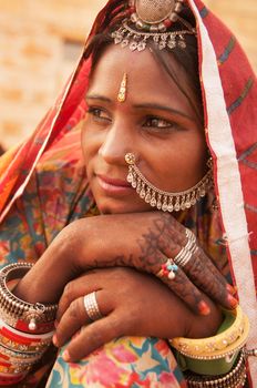 Portrait of an Indian Rajasthani woman, India