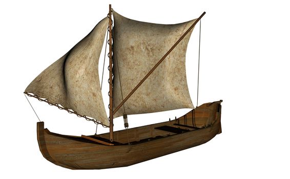 Small sailing boat isolated in white background - 3D render