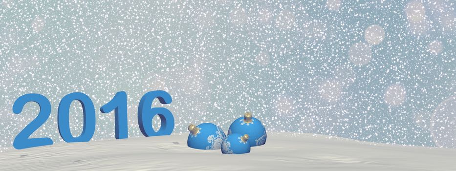 Happy new year 2016 in blue background with snow - 3D render