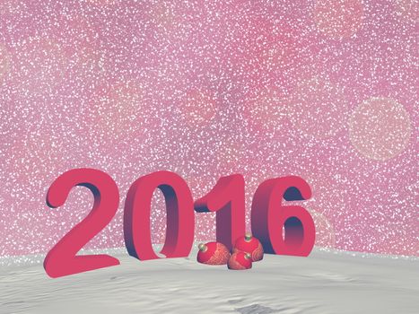 Happy new year 2016 in red background with snow - 3D render