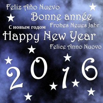 Happy new year 2016, in blue sky background with stars - 3D render