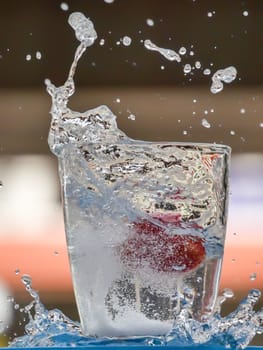 Strawberry Water splash in glass