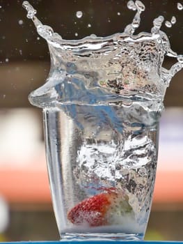 Strawberry Water splash in glass