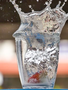 Strawberry Water splash in glass