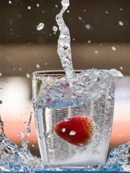 Strawberry Water splash in glass