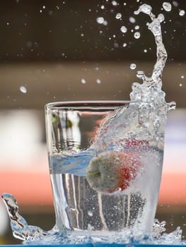 Strawberry Water splash in glass