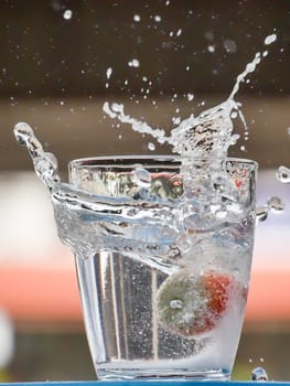 Strawberry Water splash in glass