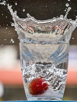 Strawberry Water splash in glass