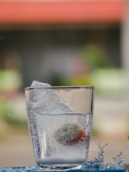 Strawberry Water splash in glass
