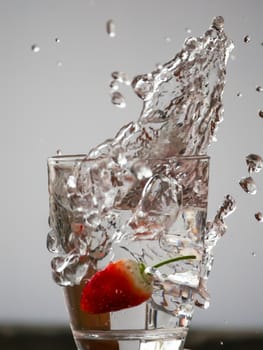 Strawberry Water splash in glass