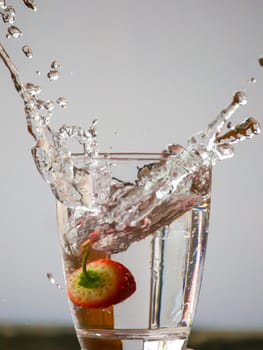 Strawberry Water splash in glass