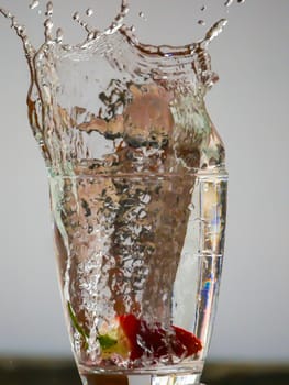 Strawberry Water splash in glass