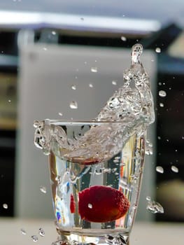 Strawberry Water splash in glass