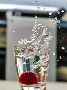 Strawberry Water splash in glass