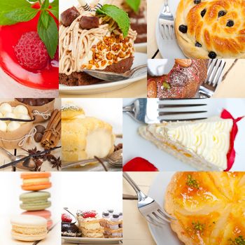 fresh colorful delicious homemade dessert cake selection composition collage 