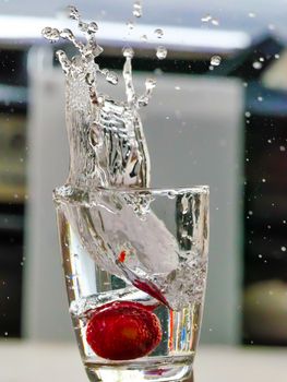 Strawberry Water splash in glass