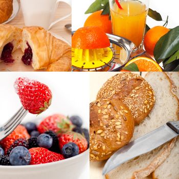 ealthy fresh nutritious vegetarian breakfast collage composition set