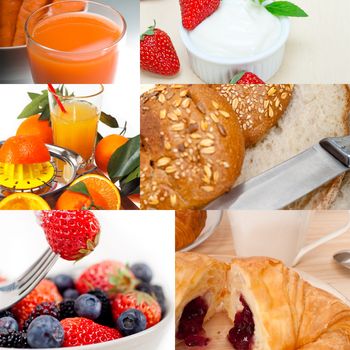 ealthy fresh nutritious vegetarian breakfast collage composition set