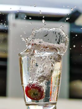 Strawberry Water splash in glass