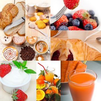 ealthy fresh nutritious vegetarian breakfast collage composition set