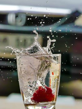 Strawberry Water splash in glass