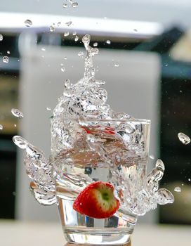 Strawberry Water splash in glass