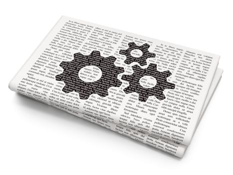 Web development concept: Pixelated black Gears icon on Newspaper background