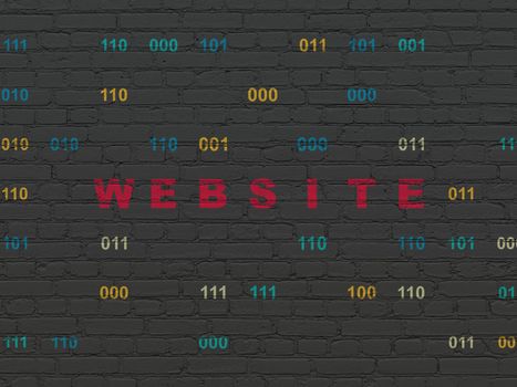 Web development concept: Painted red text Website on Black Brick wall background with Binary Code