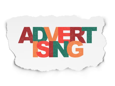 Advertising concept: Painted multicolor text Advertising on Torn Paper background