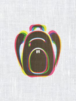 Education concept: CMYK Backpack on linen fabric texture background