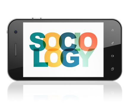 Studying concept: Smartphone with Painted multicolor text Sociology on display