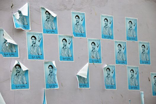 Election posters at the wall Maldives, Himmafushi Island