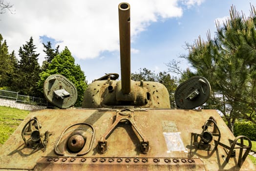 An American M4 Sherman main battle tank from WWII in Casssino, Italy